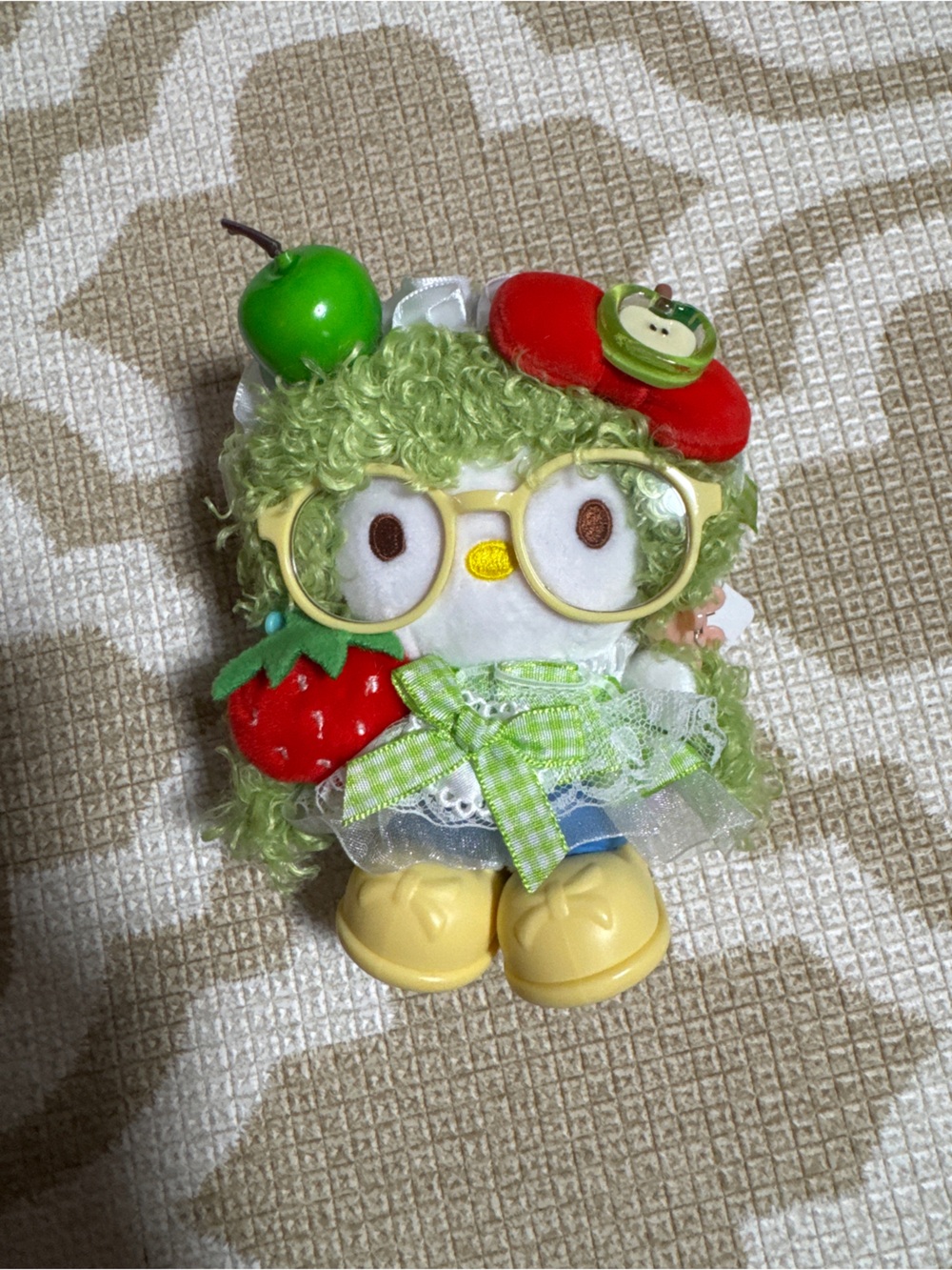 Sanrio Hello Kitty Plush bag charm Keychain in Green with Red Strawberry Accent